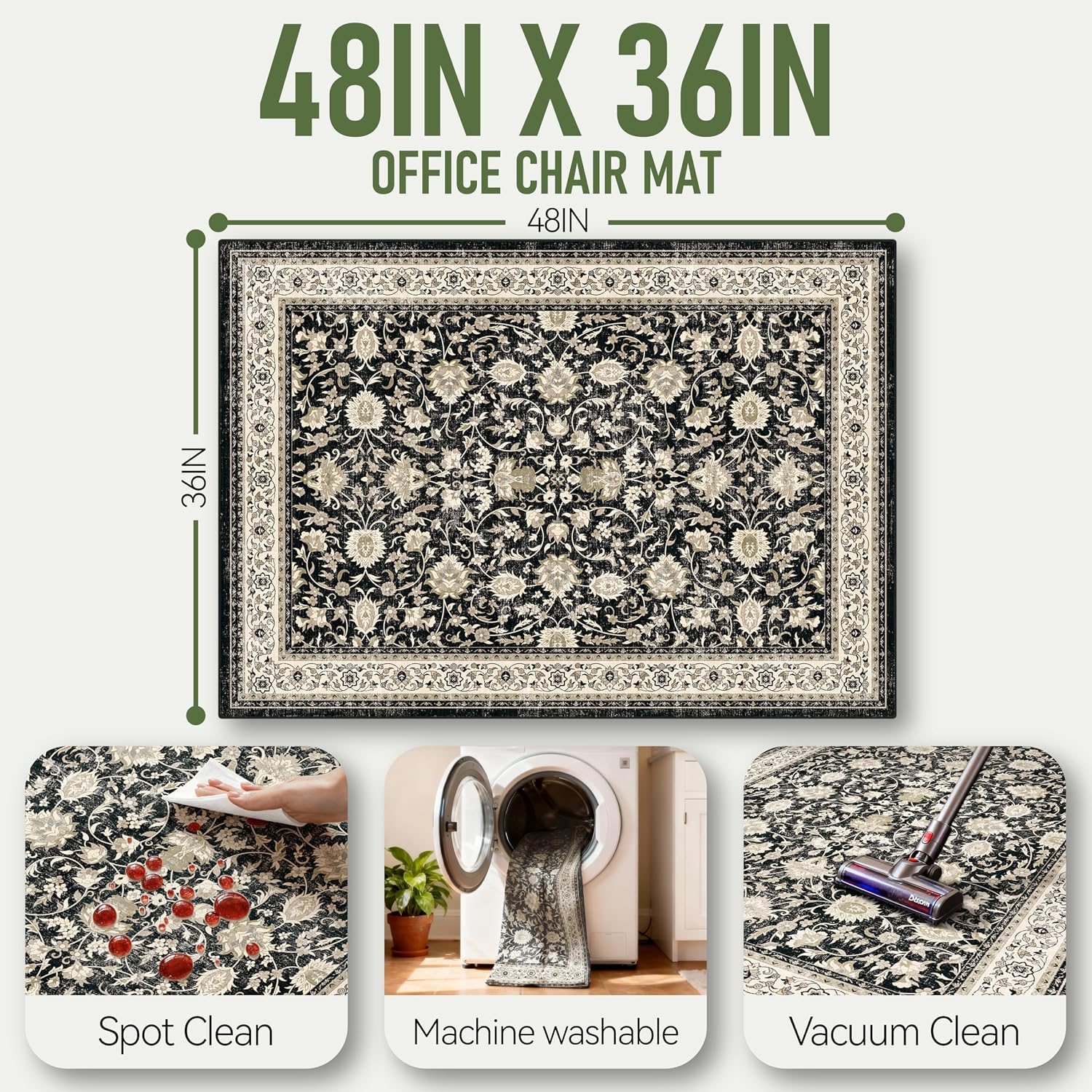 36"x48" Office Chair Mat for Hardwood, Under Desk Chair Mat for Home Office, Anti-Slip Office Rugs for Rolling Chairs, Floor Protector Washable Rugs Charcoal