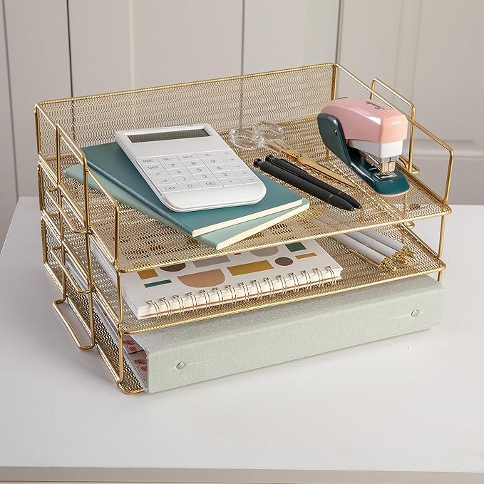 Martha Stewart Ryder 3 Tier Desk Letter Tray Organizer, Stackable Steel Mesh - Image 2