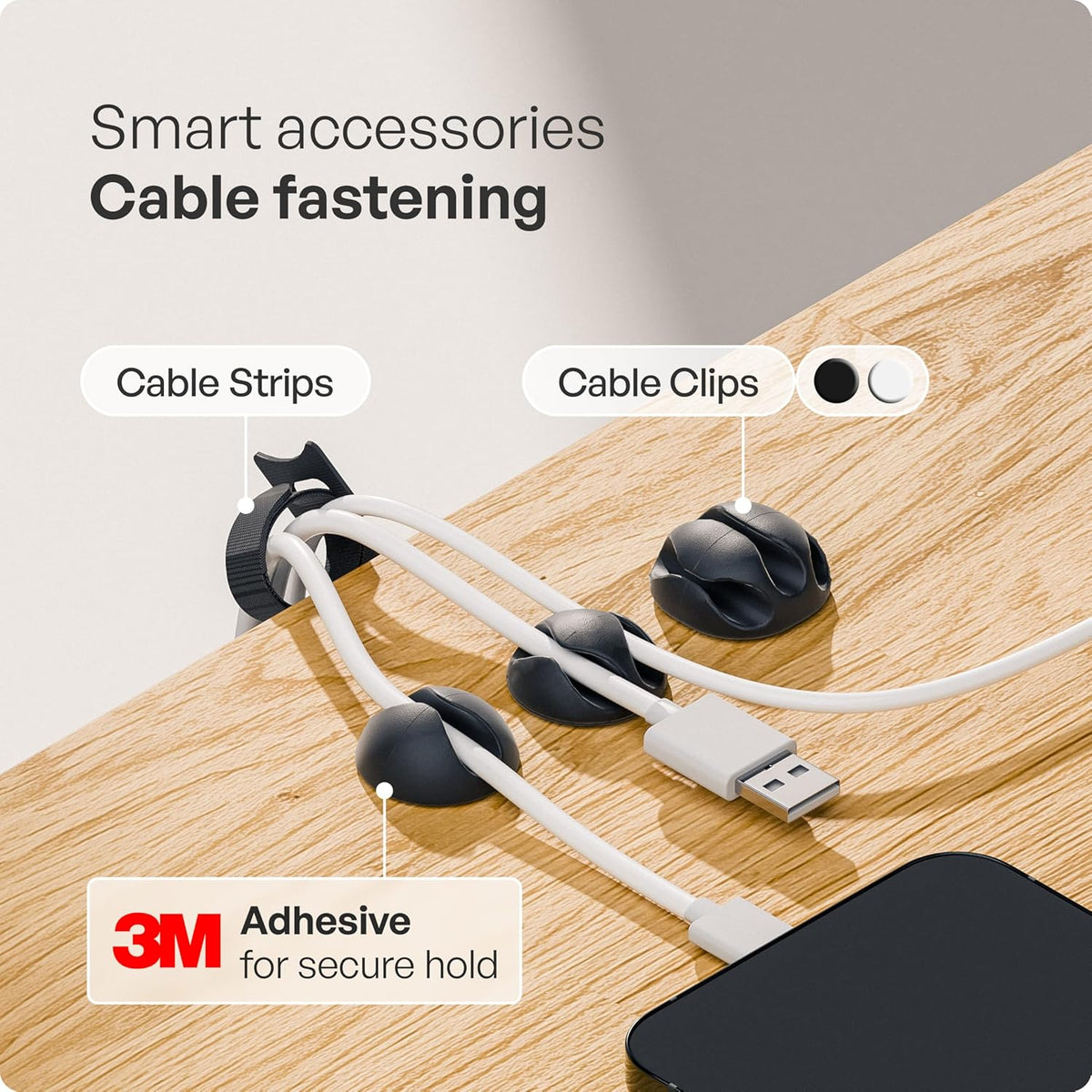 PAMO Cable Management Under Desk, Set of 3 - Black