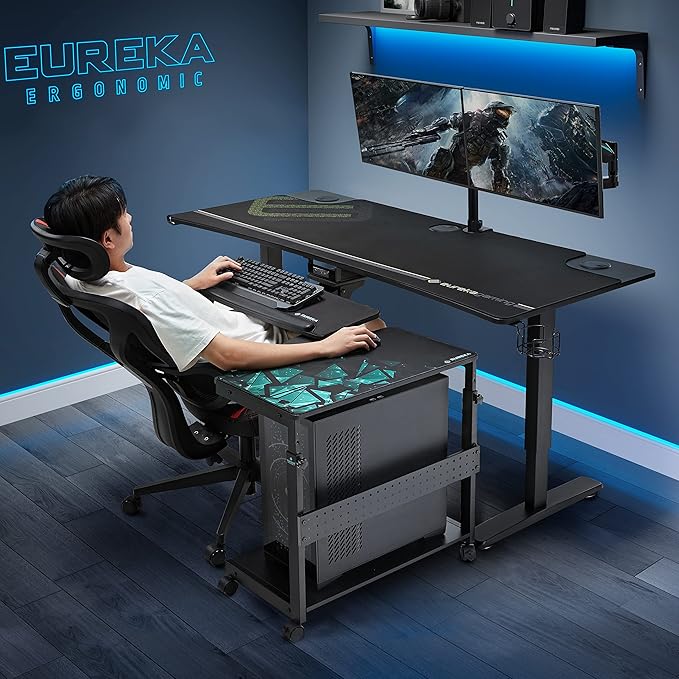 EUREKA ERGONOMIC PC Stand Computer Cart, Height Adjustable Tower Stand 2-Tier - Image 2