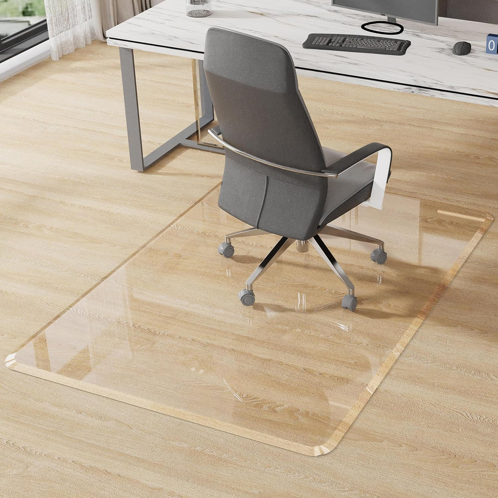 Beveled Edge Office Chair Mat for Carpet Crystal Clear 32" x 46" Heavy Duty Computer Desk Mats for Low Flat and No Pile Carpeted Floor or Hard Floor - Clear Rug Pad for Rolling Chairs