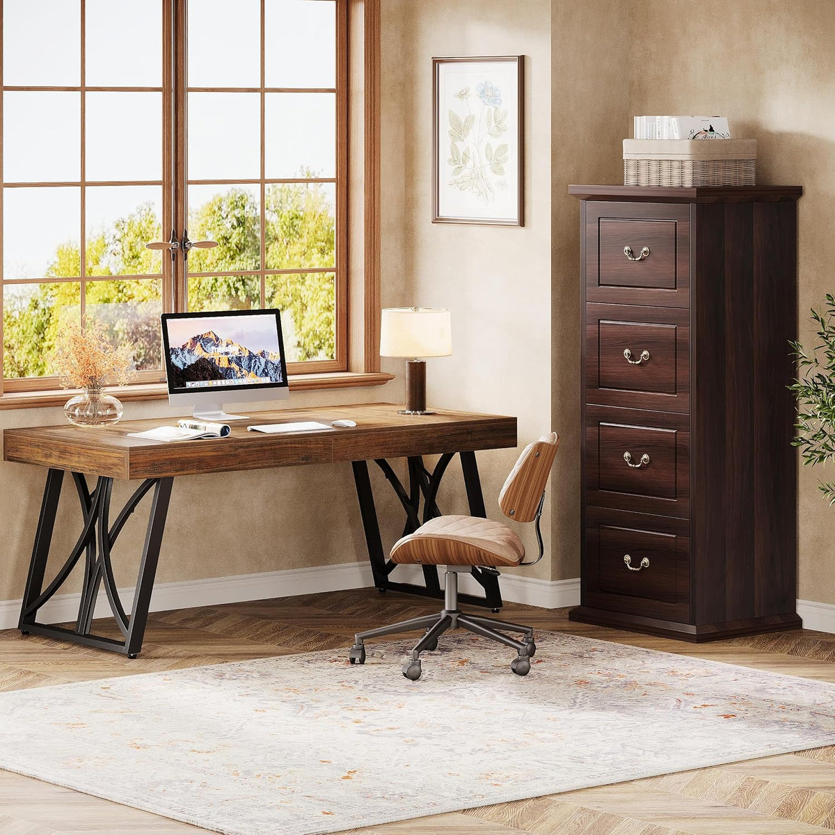 tribesigns 4-drawer file filing cabinet,vertical office file cabinet,walnut on a desk or shelf