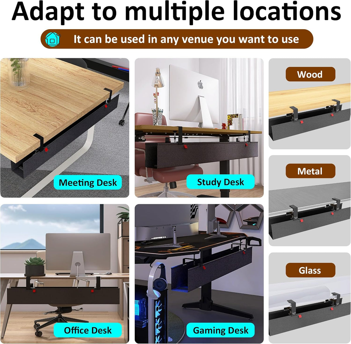 48" Gaming Under Desk Cable Management Tray, Black No Drill Cord Organiz...