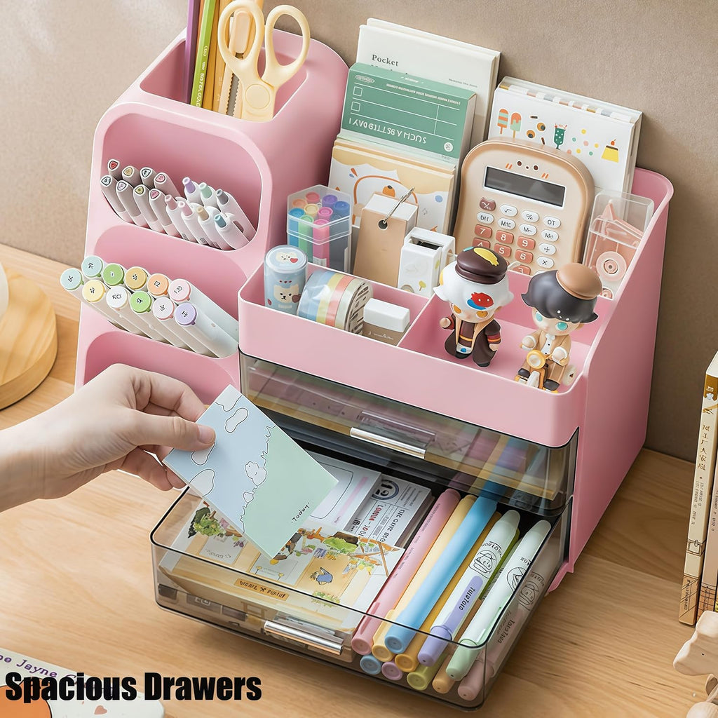 desk organizer with pen pencil holder, pen organizer shown in use