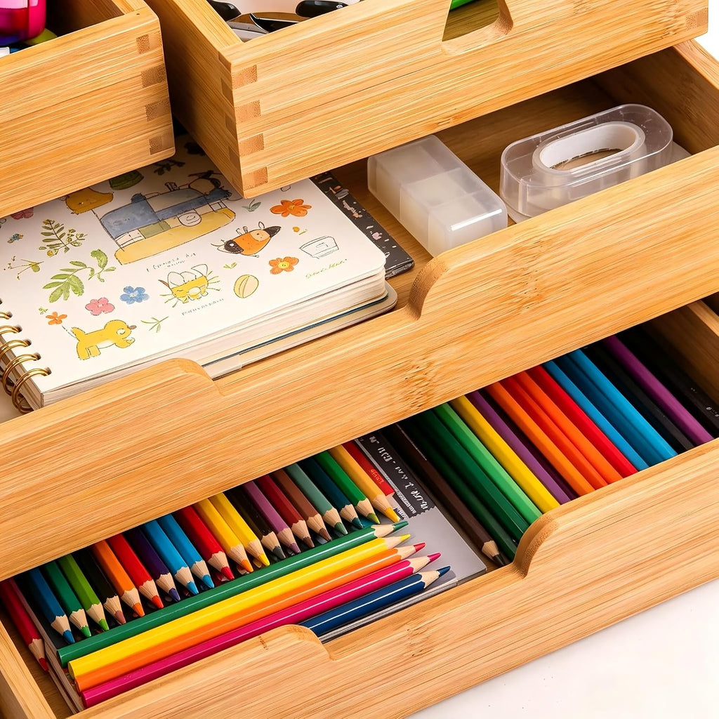 deayou bamboo desk organizer, 100% natural bamboo desktop, view 9