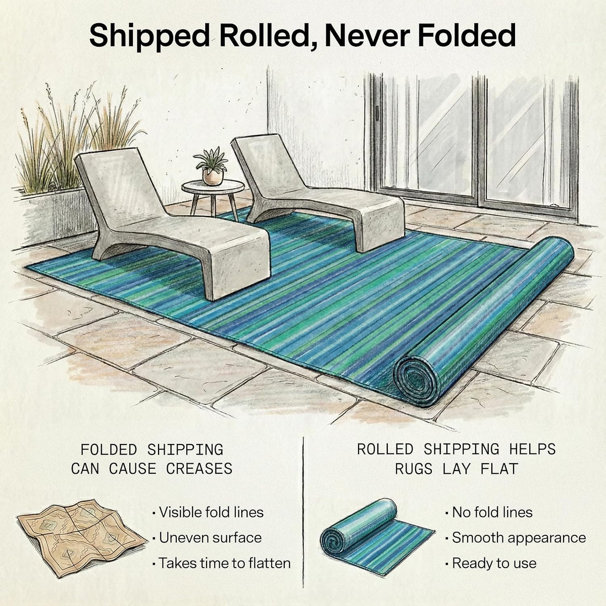 fab habitat outdoor rug - waterproof, fade resistant, side view