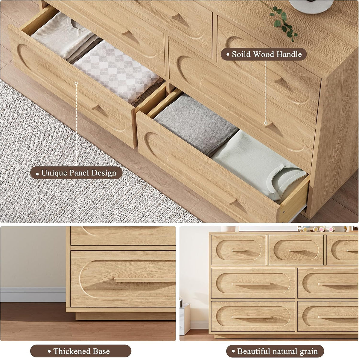 7 Drawer Dresser for Bedroom, Natural Oak