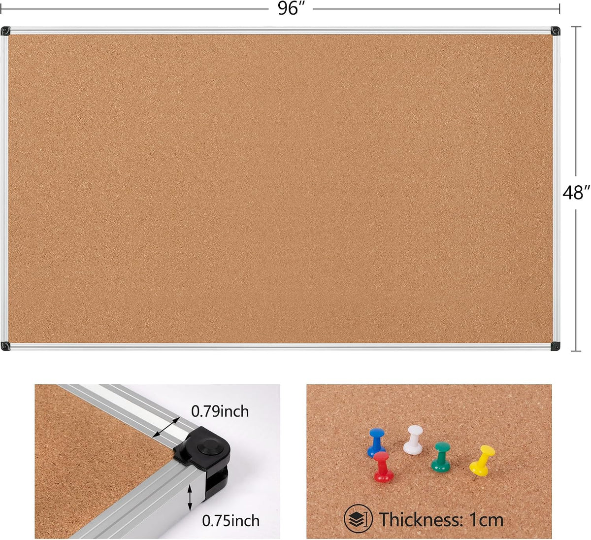 Extra Large Cork Bulletin Board 96" X 48", Silver Aluminum Framed 8...