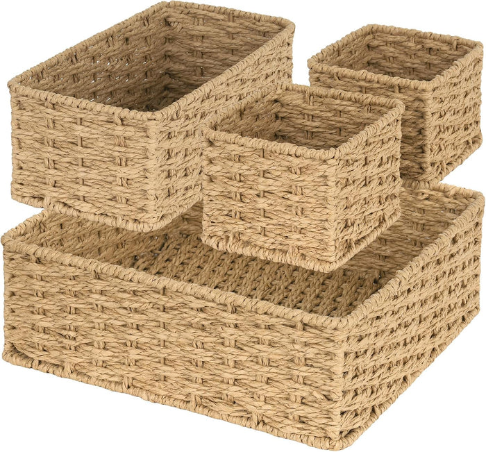efluky 4 PCS Hand-Woven Drawer Organizer Baskets