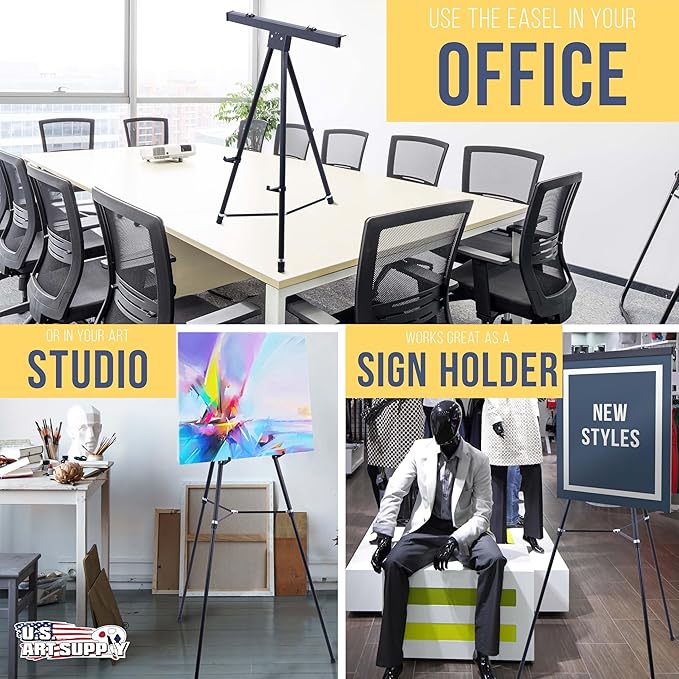 U.S. Art Supply 70" High Boardroom XL Black Aluminum Flip Chart Easel & - Image 6