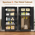 polup 75" tall metal kitchen pantry storage cabinet, side view