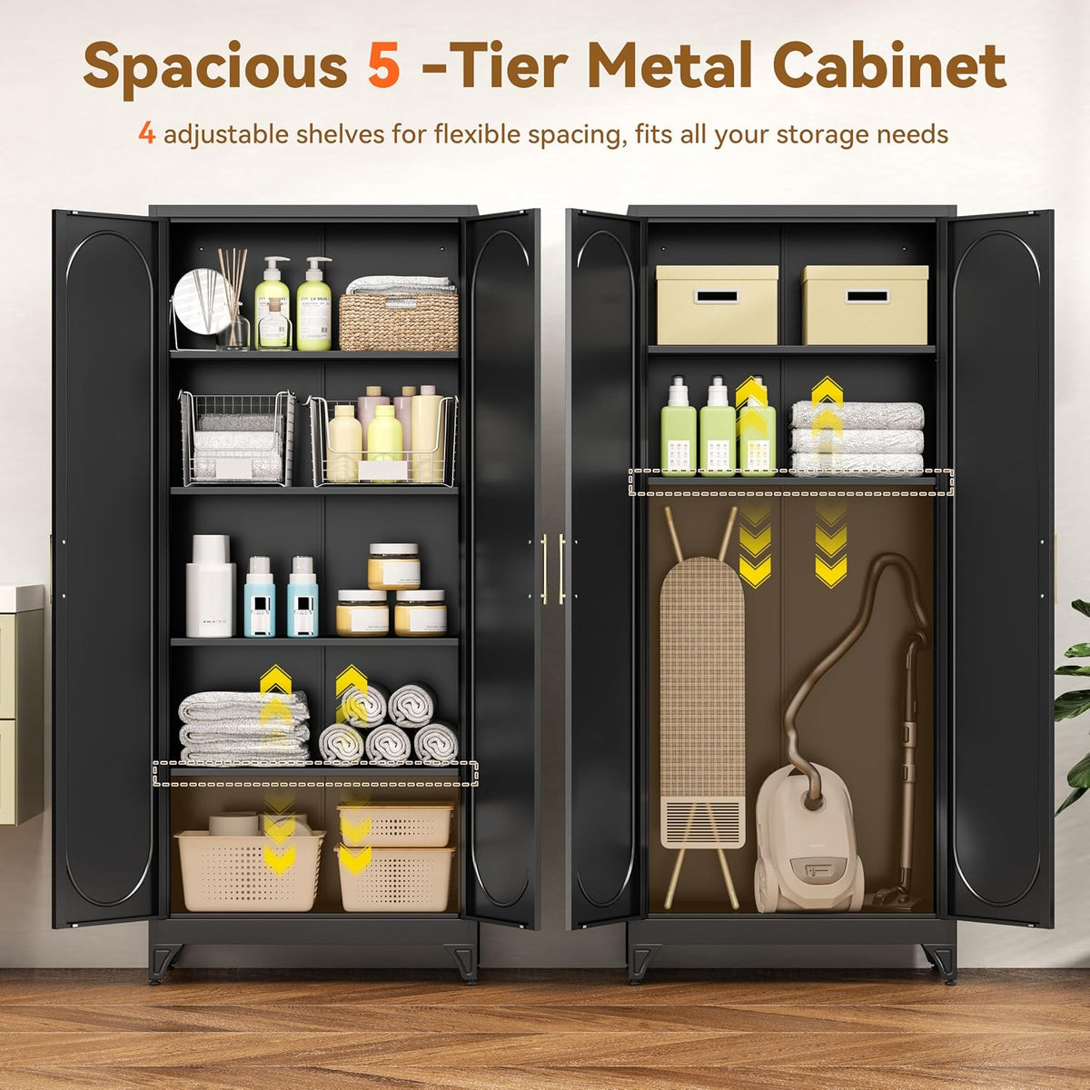 polup 75" tall metal kitchen pantry storage cabinet, side view