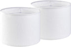 White Linen Lampshades Set of 2 Large, Drum Lamp Shade 16" Top x 16" Bottom x