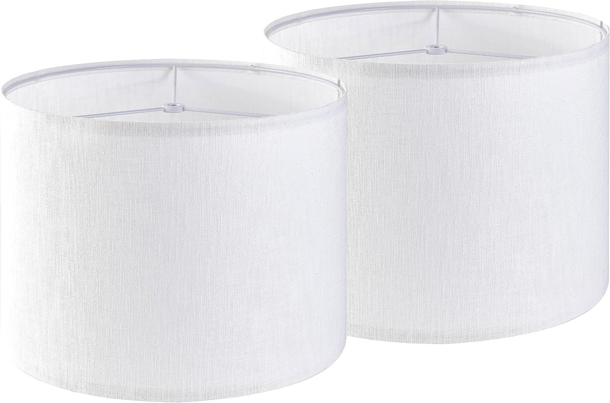 Set of 2 Pure White Linen Drum Lamp Shade 13" Top x 13" Bottom x 10" High