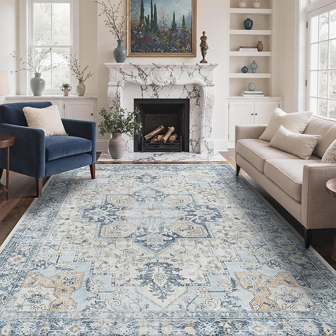 GENIMO 5x8 Area Rugs for Living Room, Machine Washable Low Pile Rugs, Chenille by GENIMO