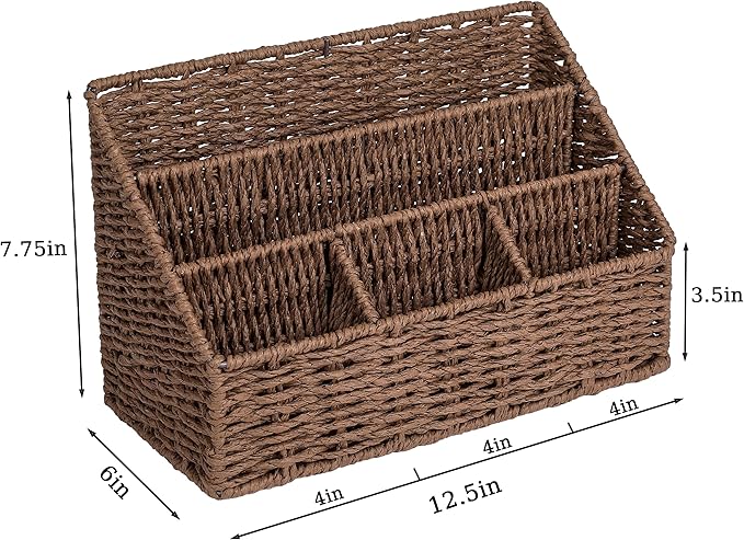 DINGTAI Rattan Desk Organizer, Tabletop Mail Holder, 5 Slot Mail Organizer - Image 5