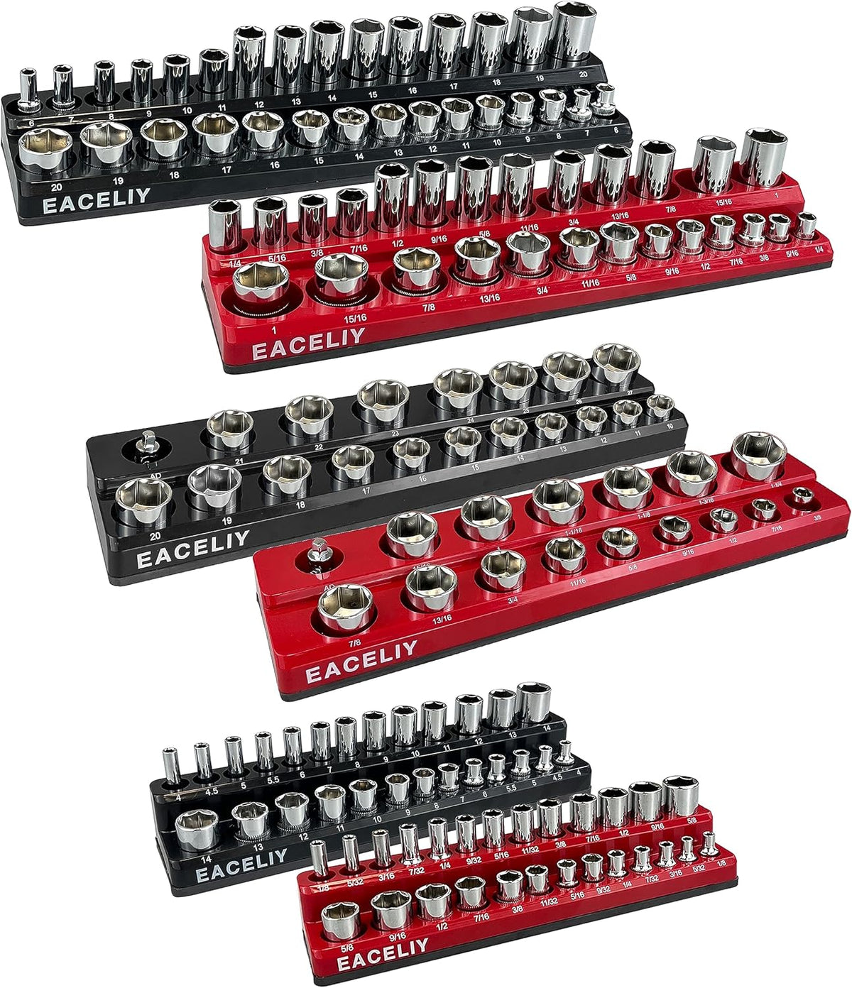 EACELIY Magnetic Socket Organizer Set, 1/2", 1/4" and 3/8" SAE...