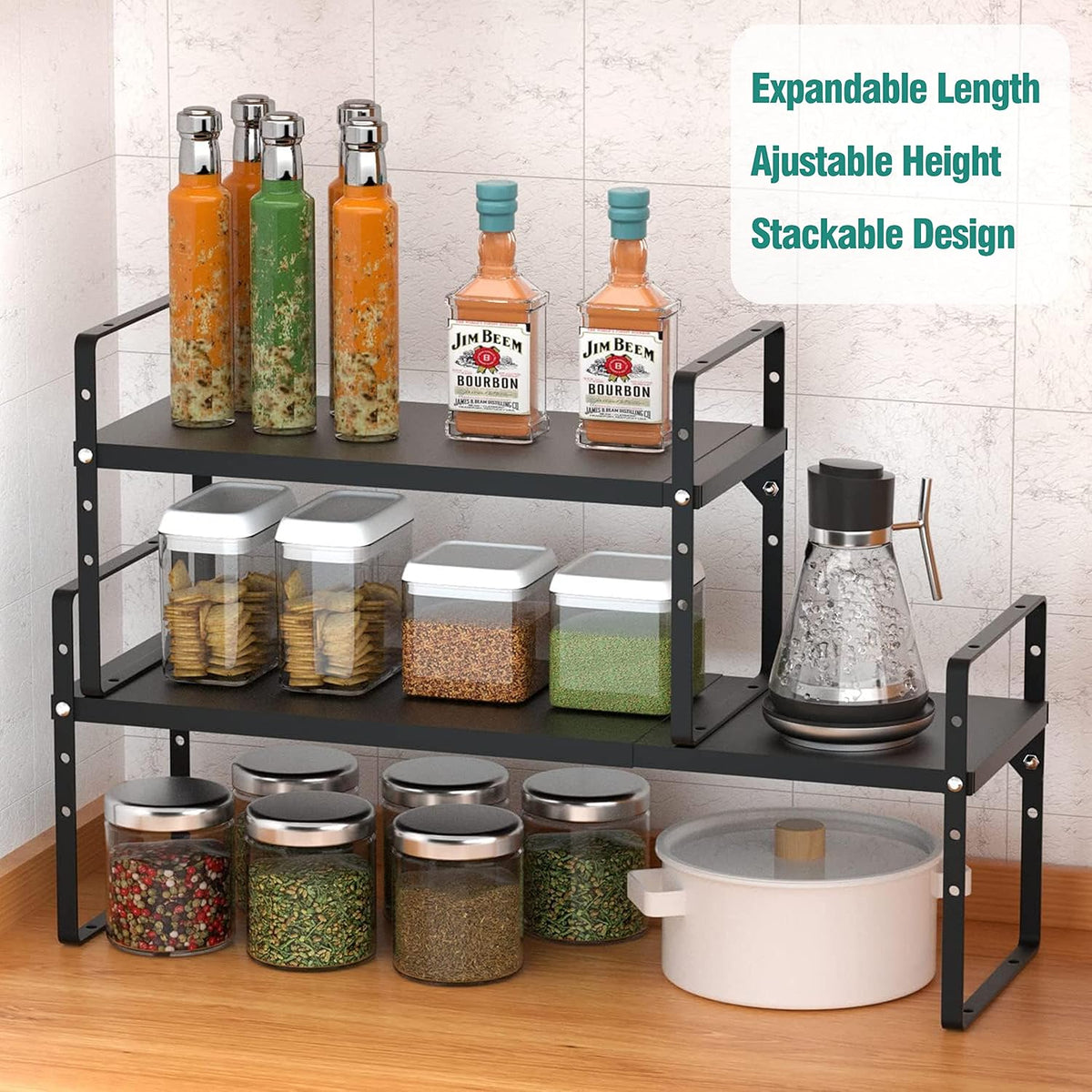 SUZLON Expandable Cabinet Shelf Organizer Rack, Stackable Kitchen Counter Sto...