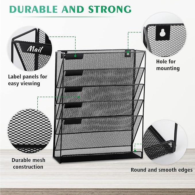 EASEPRES Desk File Organizer Mesh 6-Tier, Hanging Wall Mount Document - Image 5