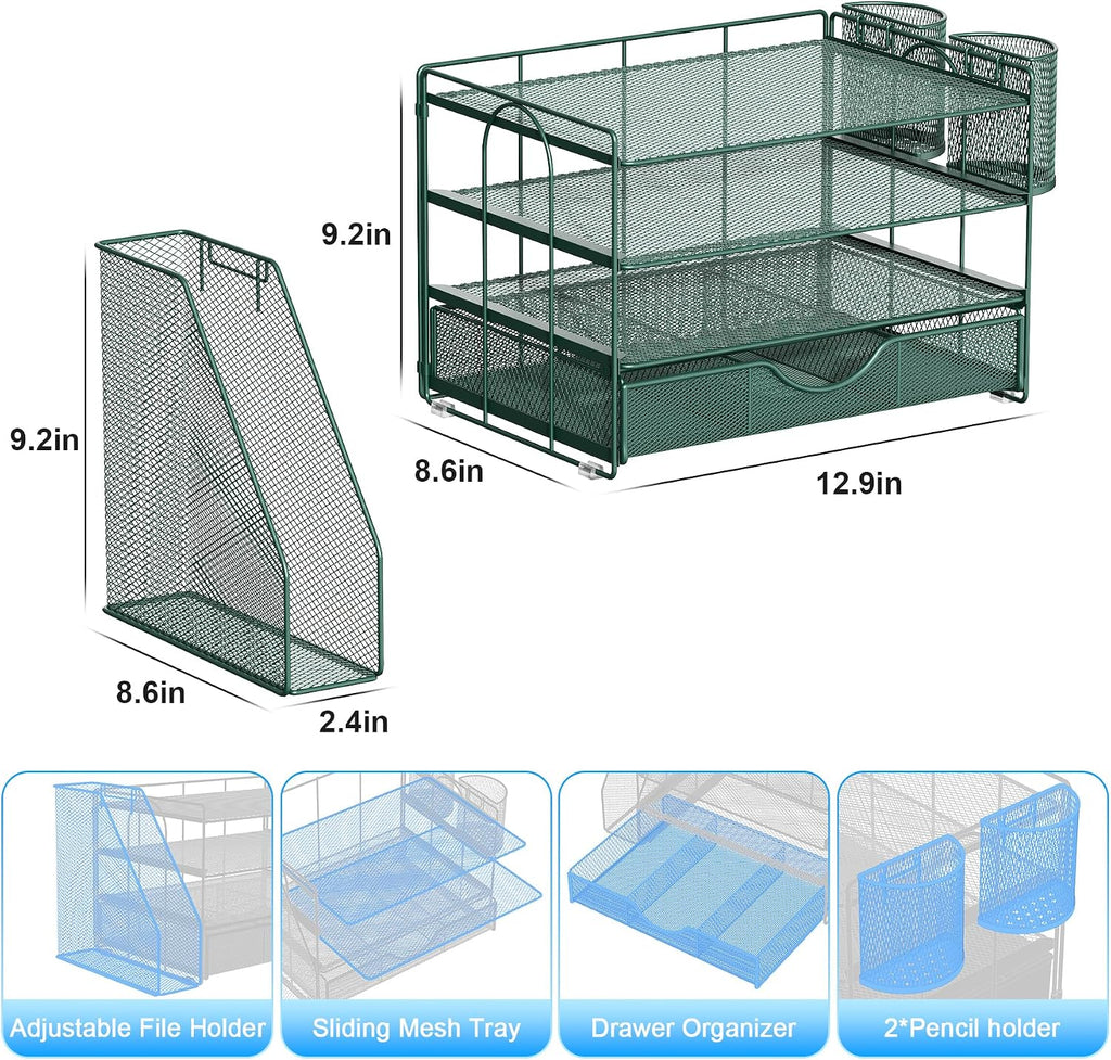 gianotter 4-tier desk organizer with drawers, file holders showing dimensions