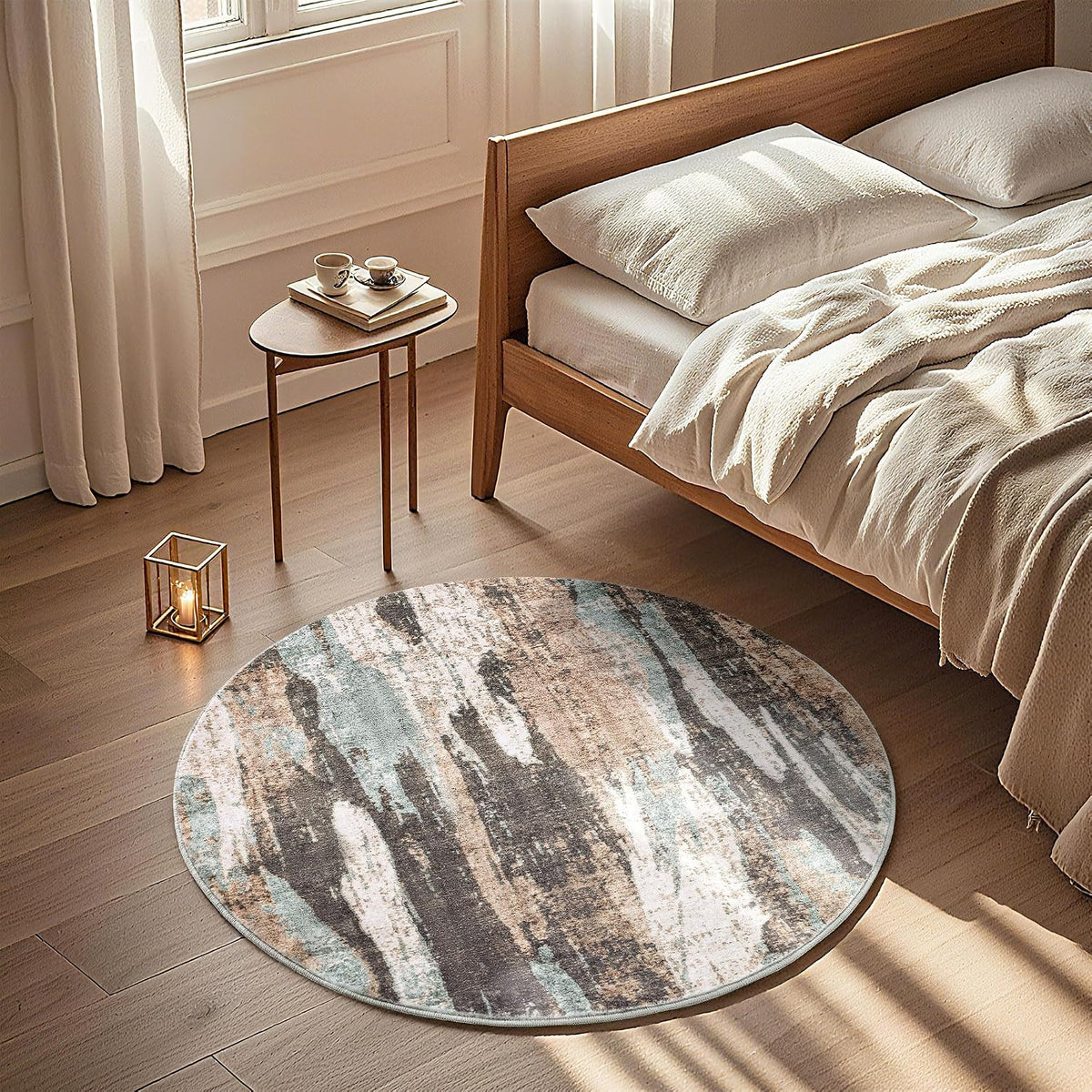 Carvapet Washable 3ft Round Area Rug Dark Brown Circle Carpet