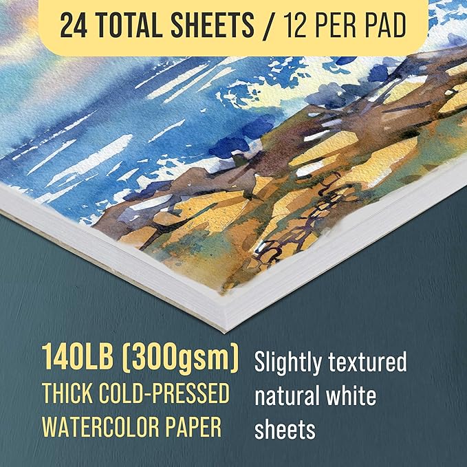 U.S. Art Supply 9" x 12" Premium Heavyweight Watercolor Paper Pad, 140lb - Image 3