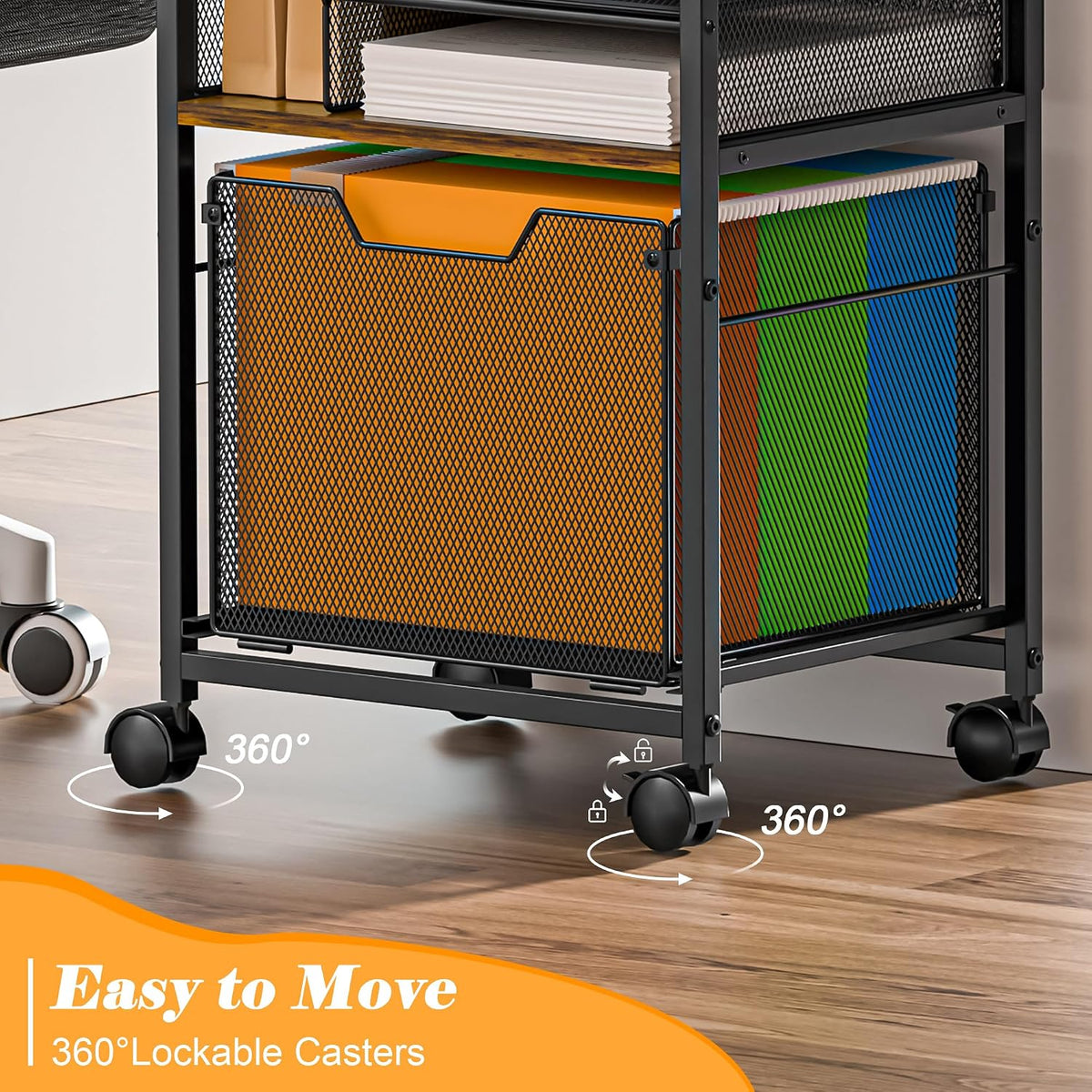Feyejade 5-Tier Rolling File Cart Cabinet Under Desk Storage Organizer