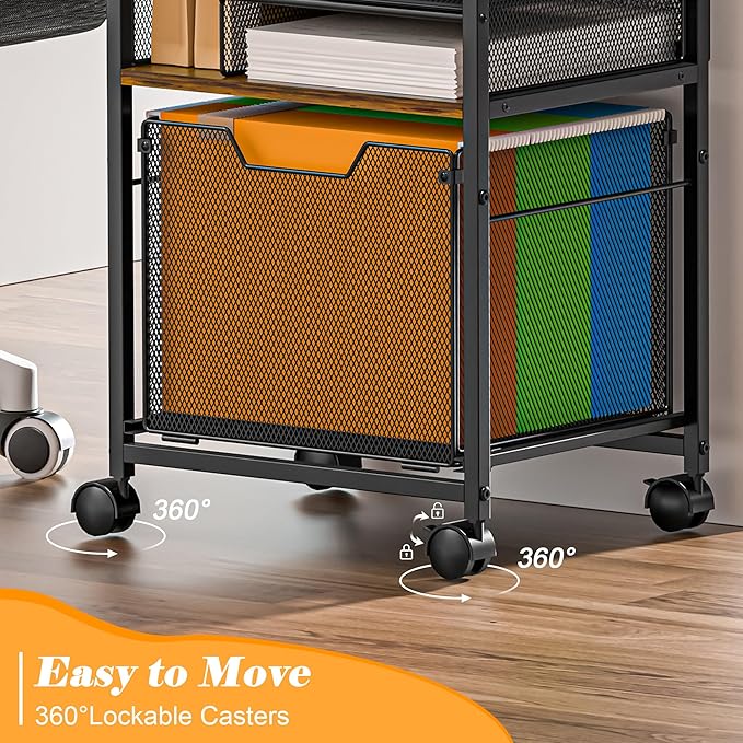 5-Tier Rolling File Cart Under Desk - Image 5