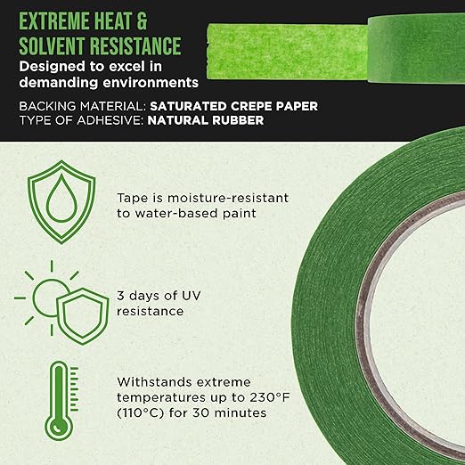 Dura-Gold Green Automotive Masking Tape 1 Inch, 3 Rolls - Image 3