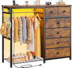 EnHomee 49.2" W Dresser with Hanging Rack & 6 Fabric Drawers – Wooden Top - Image 9