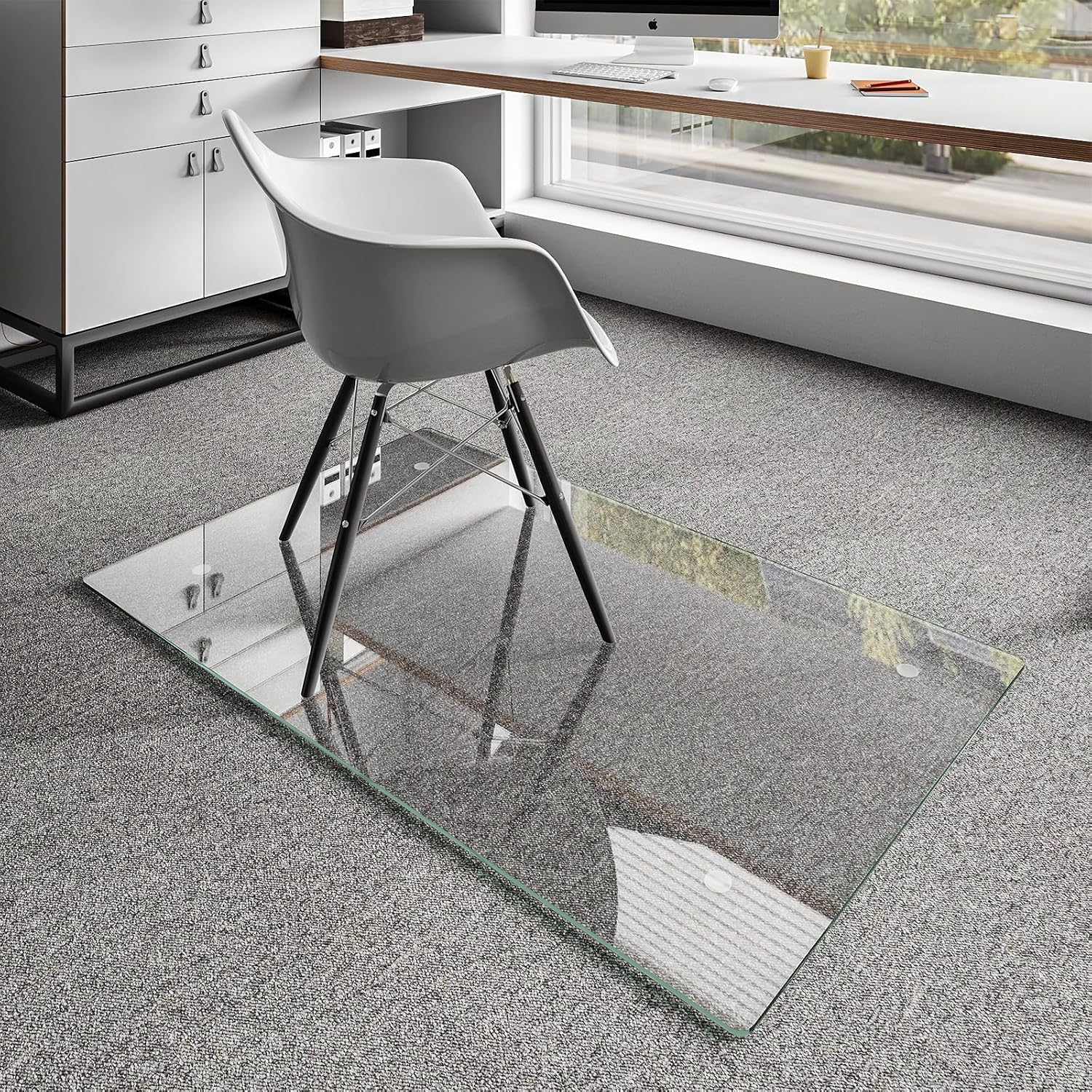 Koonmi Glass Chair Mat for Carpet, 30"x48" Thick Office Chair Mat | Tempered Glass Chair Mats with Round and Polished Edges, Smooth Rolling for Carpet Floor Protection, Scratch-Resistant