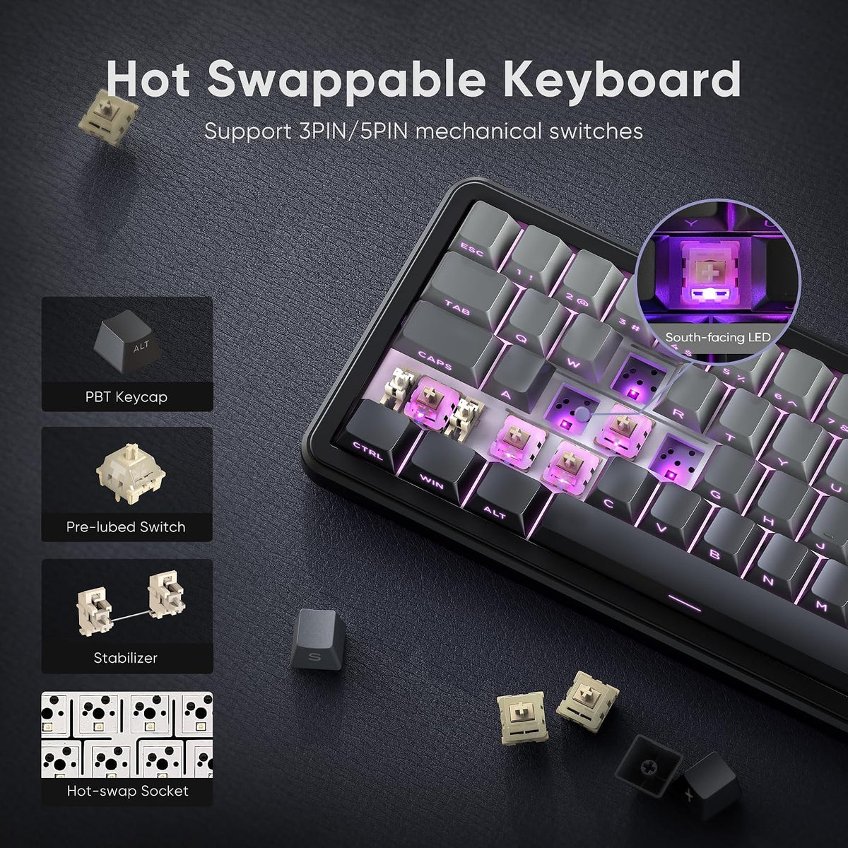 RedThunder K65 Wireless Mechanical Gaming Keyboard, Trip-Modes Connection, Ga...