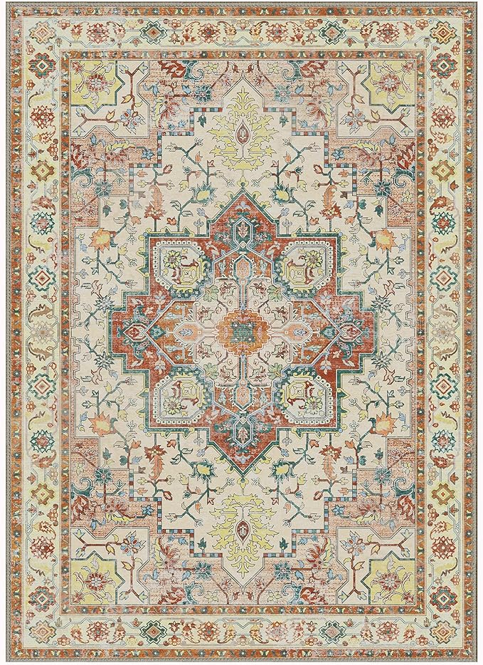 GENIMO 8x10 Area Rugs for Living Room, Machine Washable Non Slip Vintage Retro - Image 8