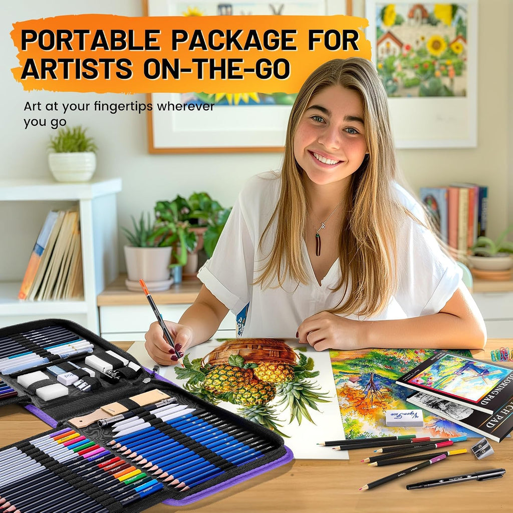 art supplies sketching kit, pro drawing pencils art, side view