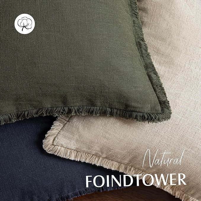 Foindtower Set of 2 Decorative Linen Fringe Throw Pillow Covers Boho Farmhouse - Image 4