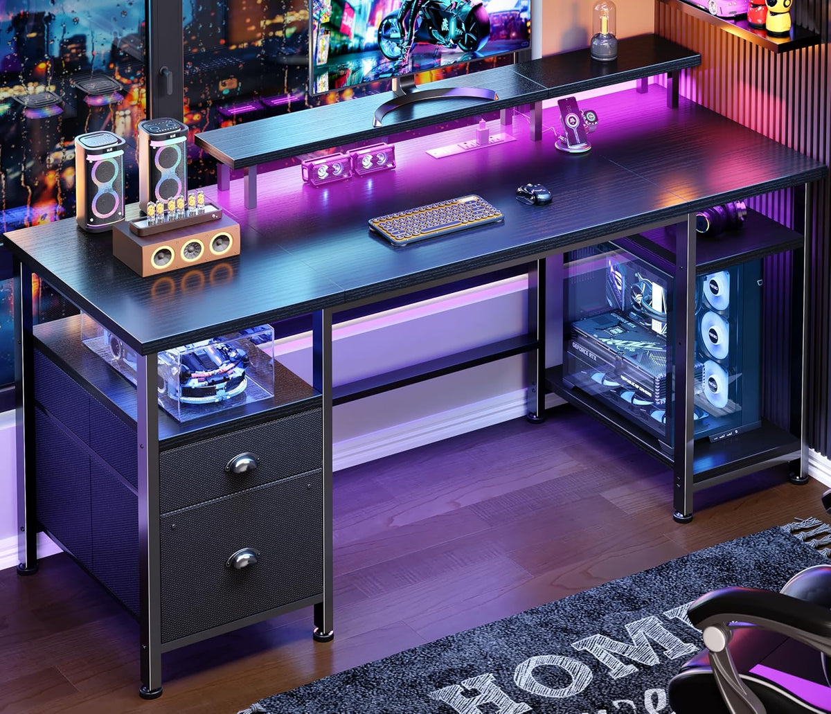 Furologee 51" Gaming Desk with Outlets & LED, Computer Office Desk, ...