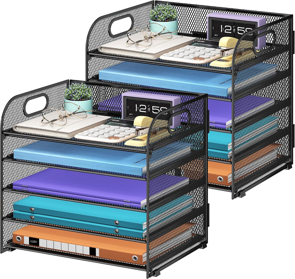 Cawukege 2 Pack 5 Tier Paper Organizer, Letter Tray with Handle, Mesh Desk Or...