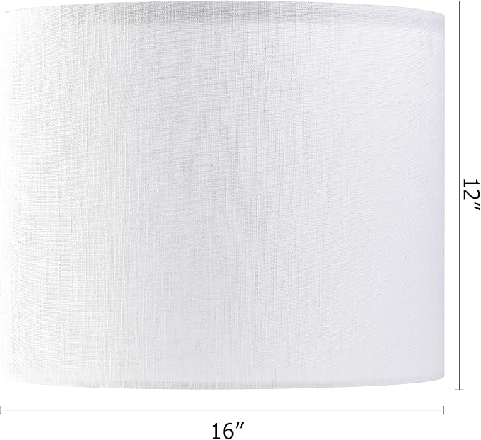 White Linen lampshades Large Drum Lamp Shade 16" Top x 16" Bottom x 12" High - Image 2