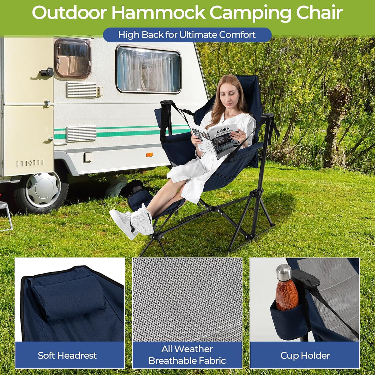 KOTEK Hammock Chair, Portable Camping Chair with Retractable Footrest, Adjust...