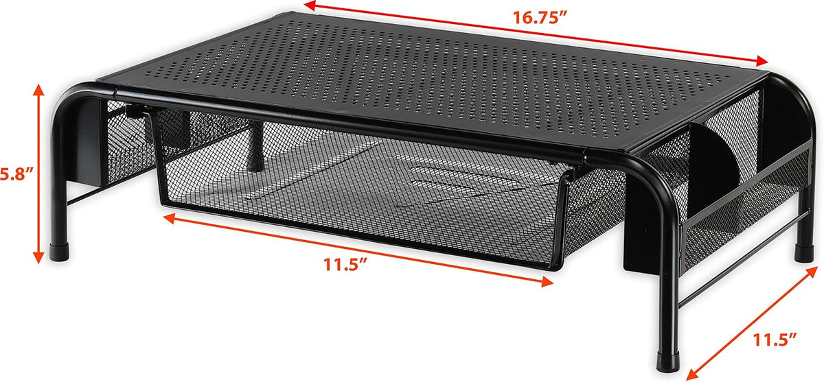 Simple Houseware Metal Desk Monitor Stand Riser w/ Drawer, 2-Pack, Black