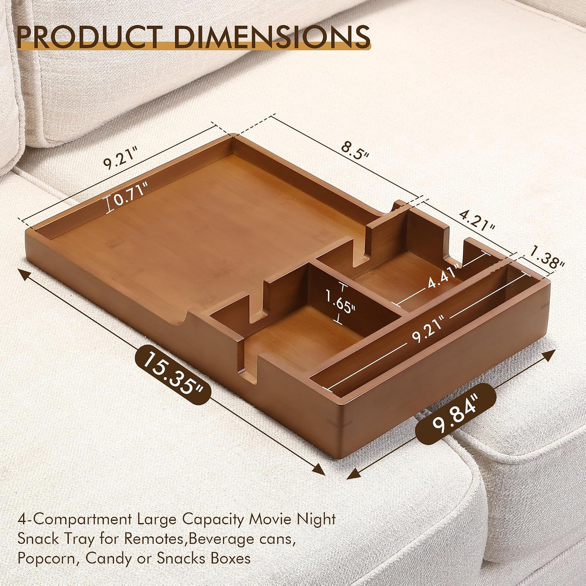 SINWANT Couch Table Insert Between Cushions,3 Adjustable Position Holes