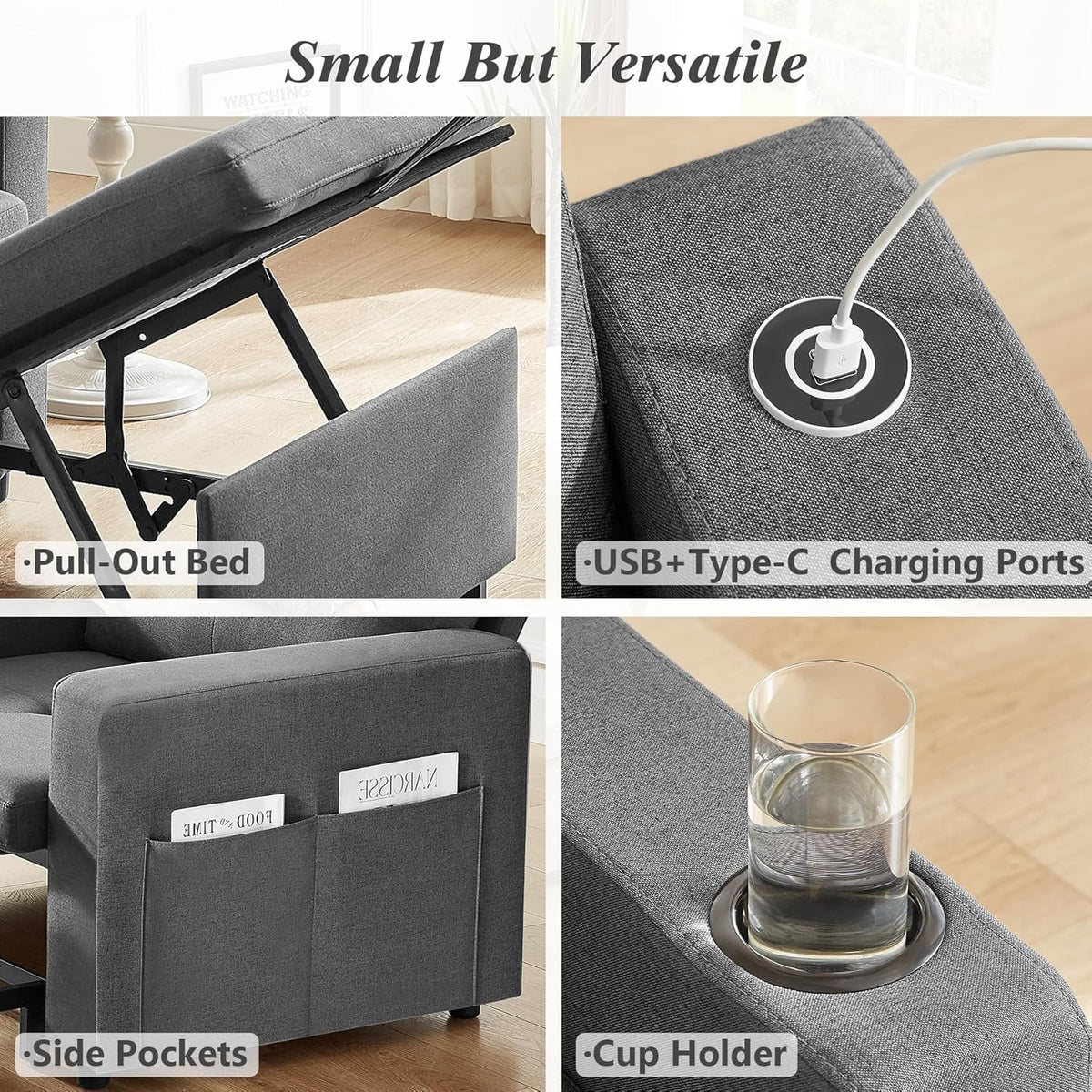 WEUP 42.5" Sleeper Chair Bed, 3-in-1 Convertible Reclining Sofa Chair wi...