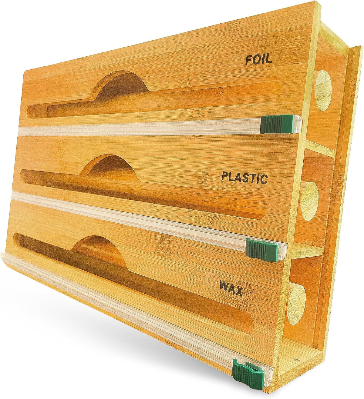 3-in-1 Bamboo Wrap Organizer with Cutters, Labels, Interior Holders, Anti-Sli...