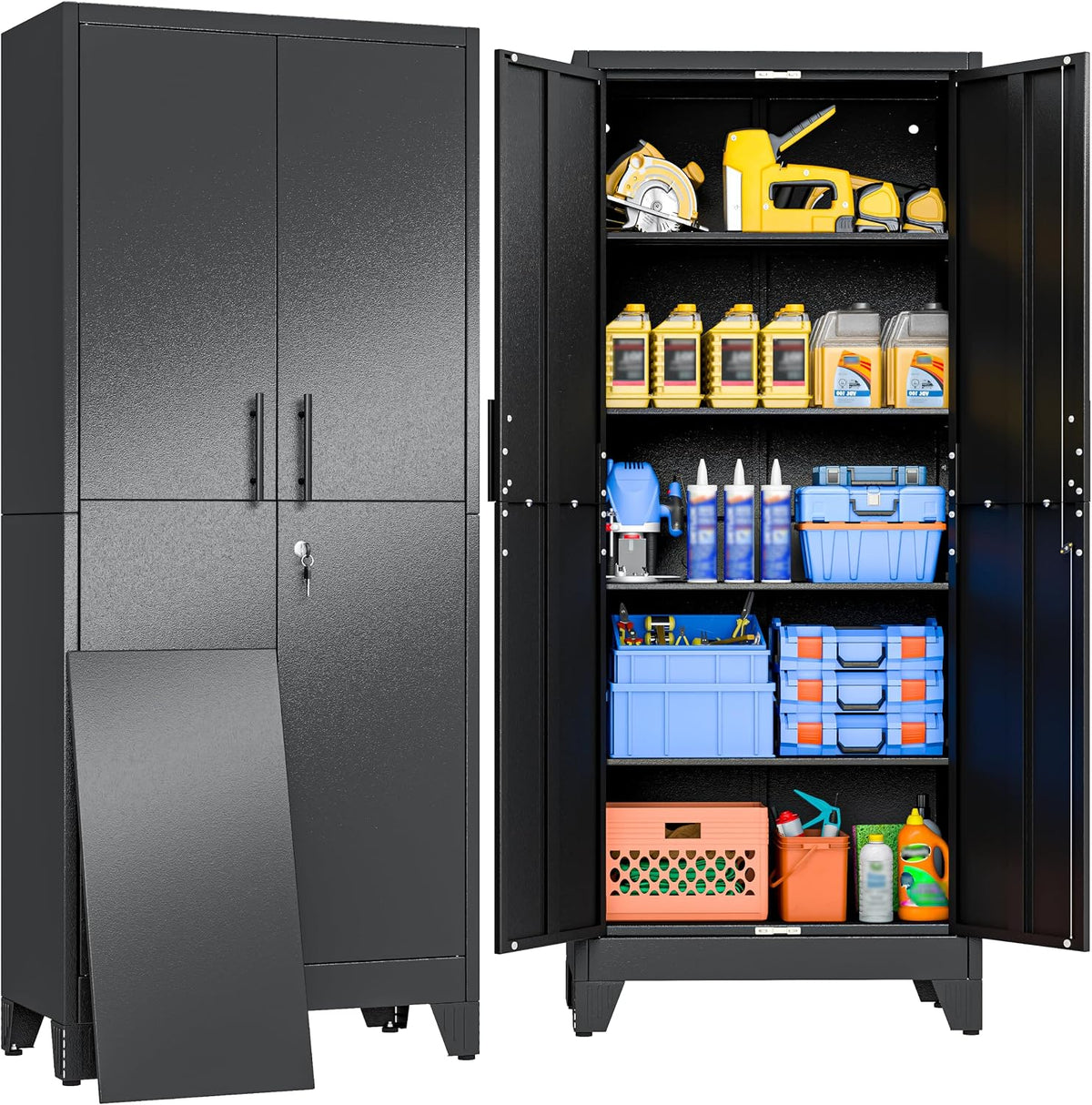 metal storage cabinets, 71" h steel locker cabinet, front angle view