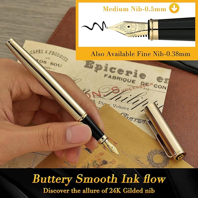BEILUNER Gold Fountain Pen, Stunning Luxury Pens - Image 4