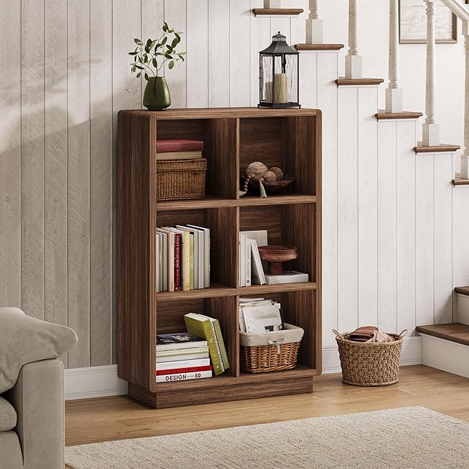 ChooChoo 3-Tier Bookshelf, 6 Cube Storage Organizer, Wooden Bookcase - Image 2