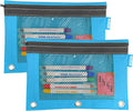 BAZIC PRODUCTS Bright Color 3-Ring Pencil Pouch with Mesh Window, 2-Pack | clear mesh window and a zipper closure for pens; pencils; supplies