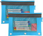 BAZIC PRODUCTS Bright Color 3-Ring Pencil Pouch with Mesh Window, 2-Pack | clear mesh window and a zipper closure for pens; pencils; supplies