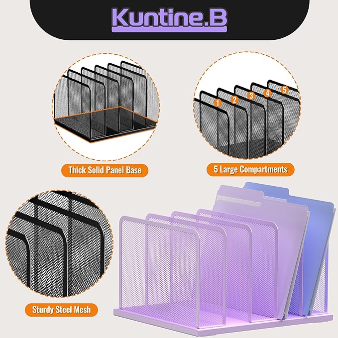 Kuntine.B Desk File Organizer Upright Mesh Desktop Organizer File Sorter Office - Image 4