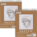 U.S. Art Supply 8"x10" Top Spiral Bound Sketch Book, 2 Pack, 100 Sheets Each by USArtSupply
